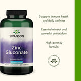 Détail du flacon Swanson Zinc Gluconate : traçabilité et pureté.