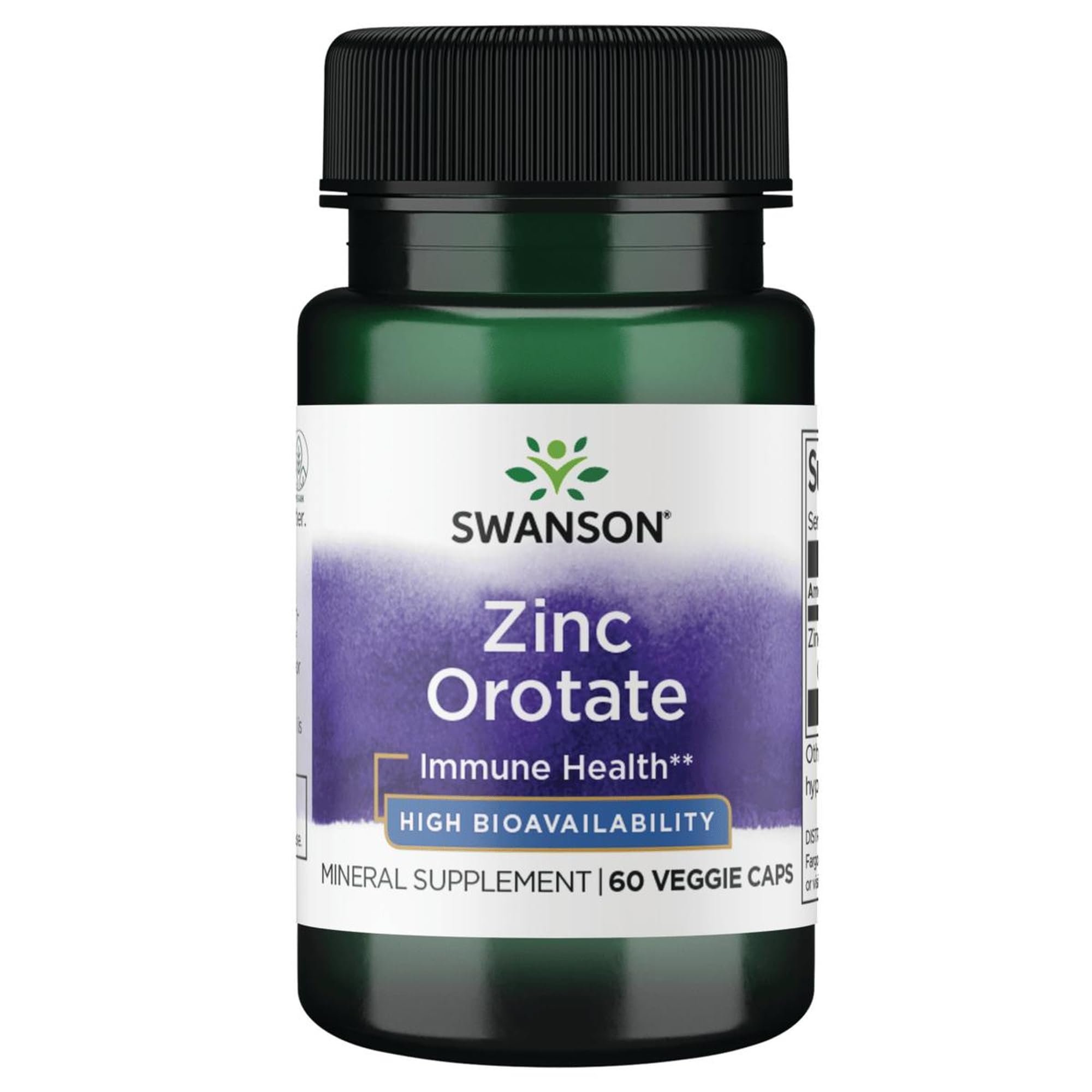 Swanson Zinc Orotate 10 mg: bouteille et capsules, format pratique pour une prise quotidienne.