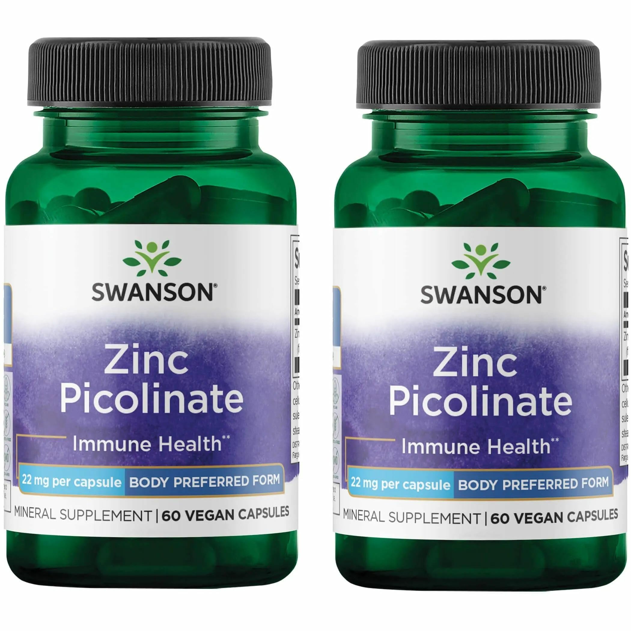 Swanson Zinc Picolinate – bouteille de capsules, soutien immunitaire potentiel.