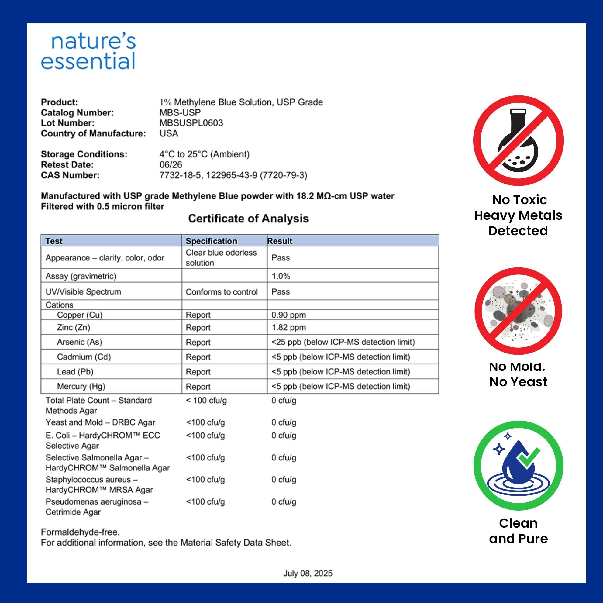 Sweat & Soul Methylene Blue; traceabilite et securite sur l emballage.