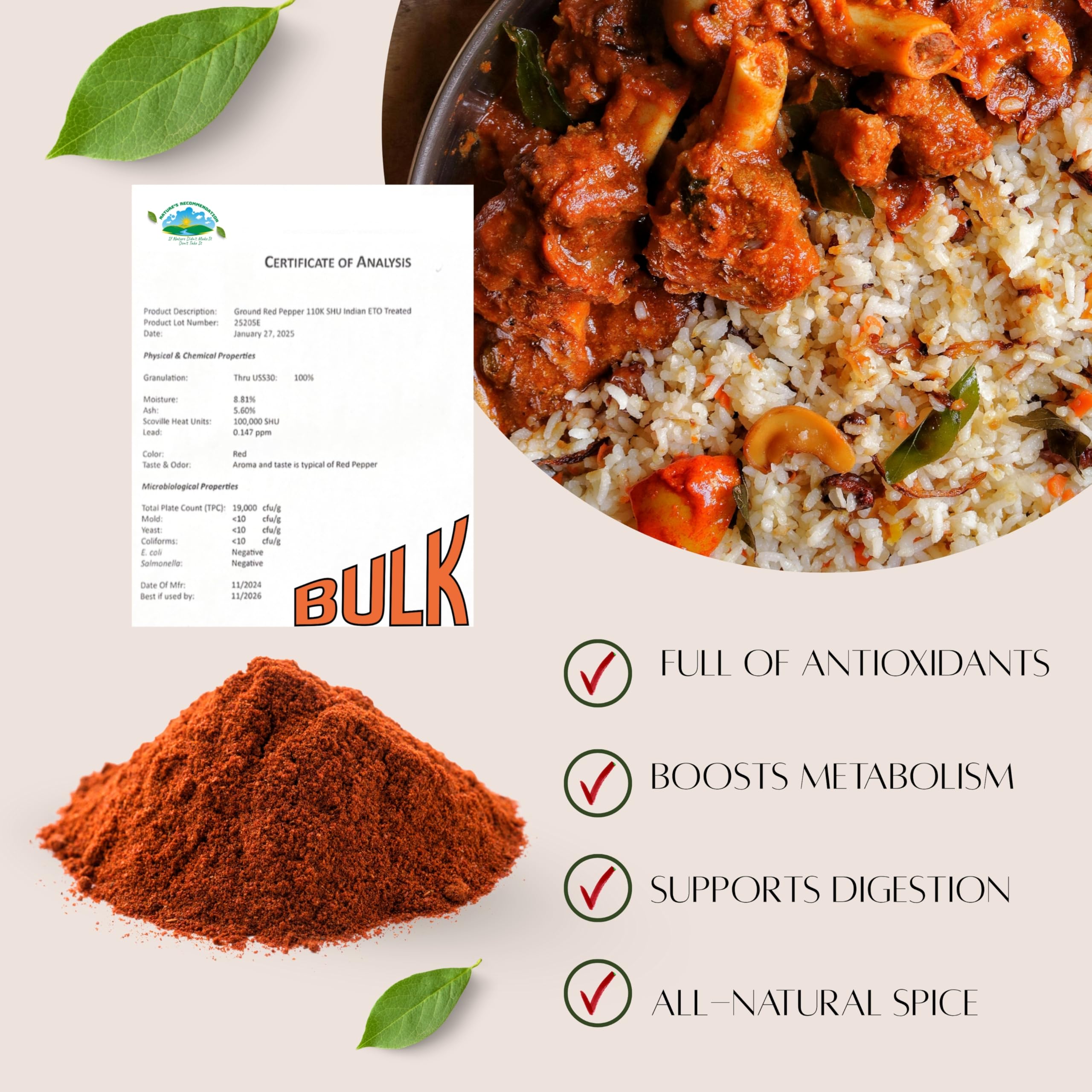 Sweet Sunnah Cayenne indien, plat épicé démontrant une chaleur relevée et aromatique.