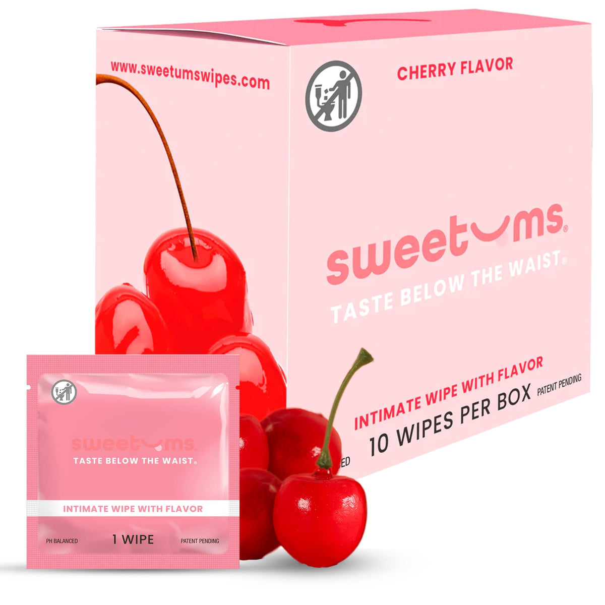 Lingettes Sweetums cerise, emballage individuel pour une fraîcheur rapide.