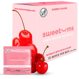 Lingettes Sweetums cerise, emballage individuel pour une fraîcheur rapide.