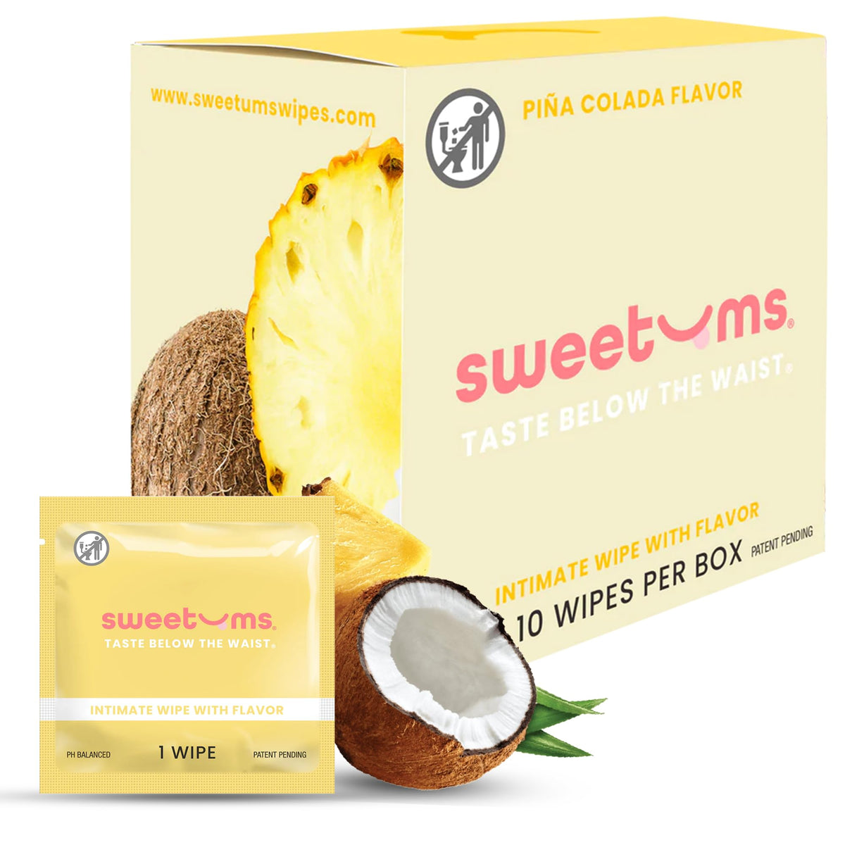 Sweetums lingettes femmes, emballage individuel, rafraîchissement discret en déplacement.