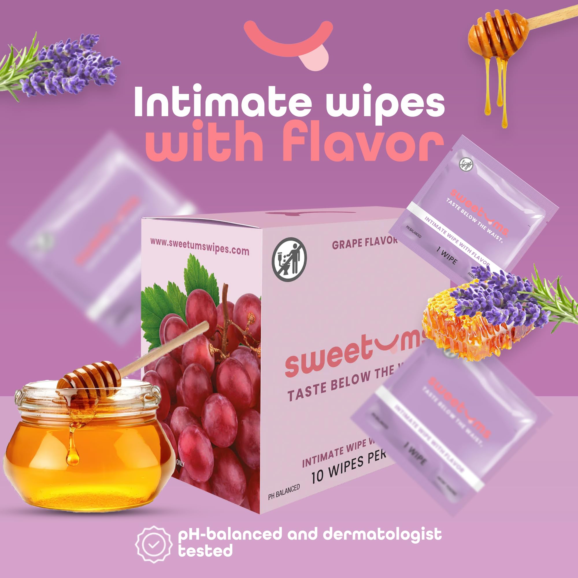 Lingettes Sweetums pH équilibré et douceur pour une sensation agréable.