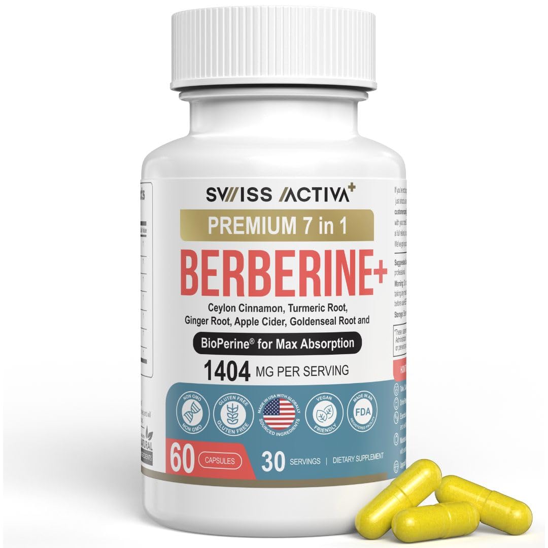 Bouteille Swiss Activa+ Labs Berberine 7-en-1 pour un soutien métabolique quotidien