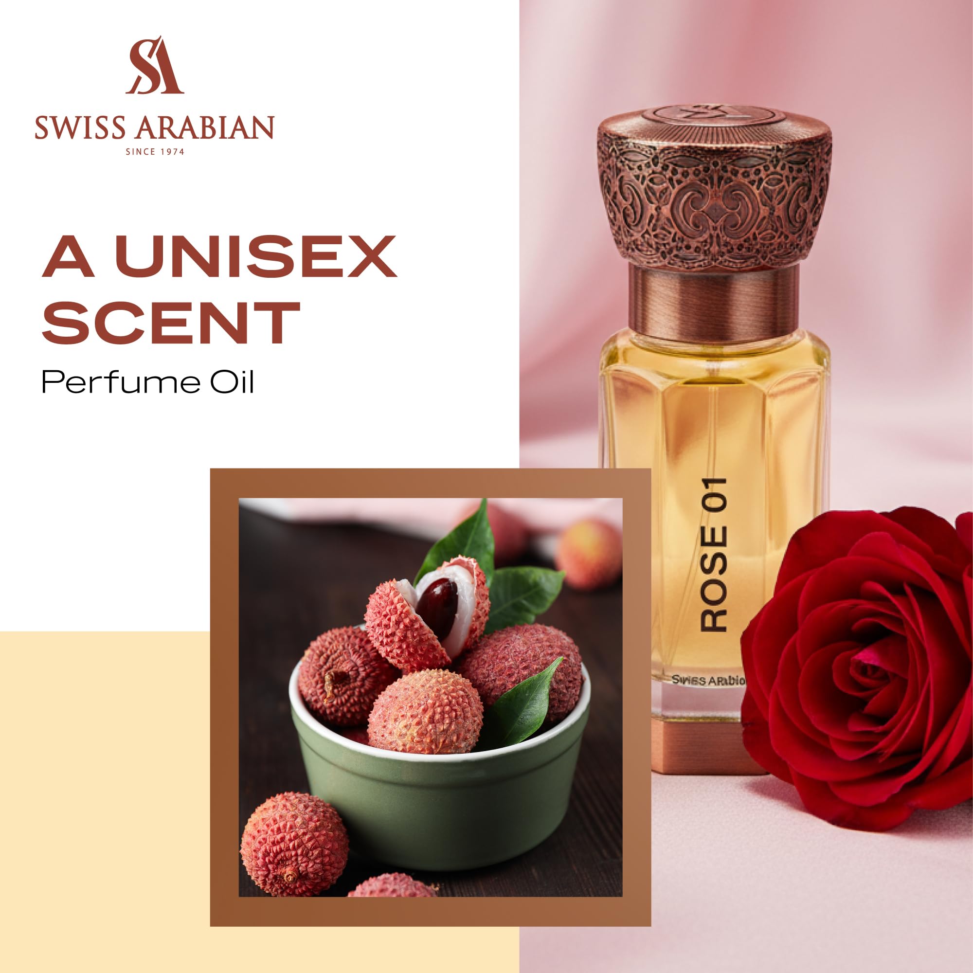 Rose 01 de Swiss Arabian: cœur rose bulgare et pivoine pour une féminité chic.