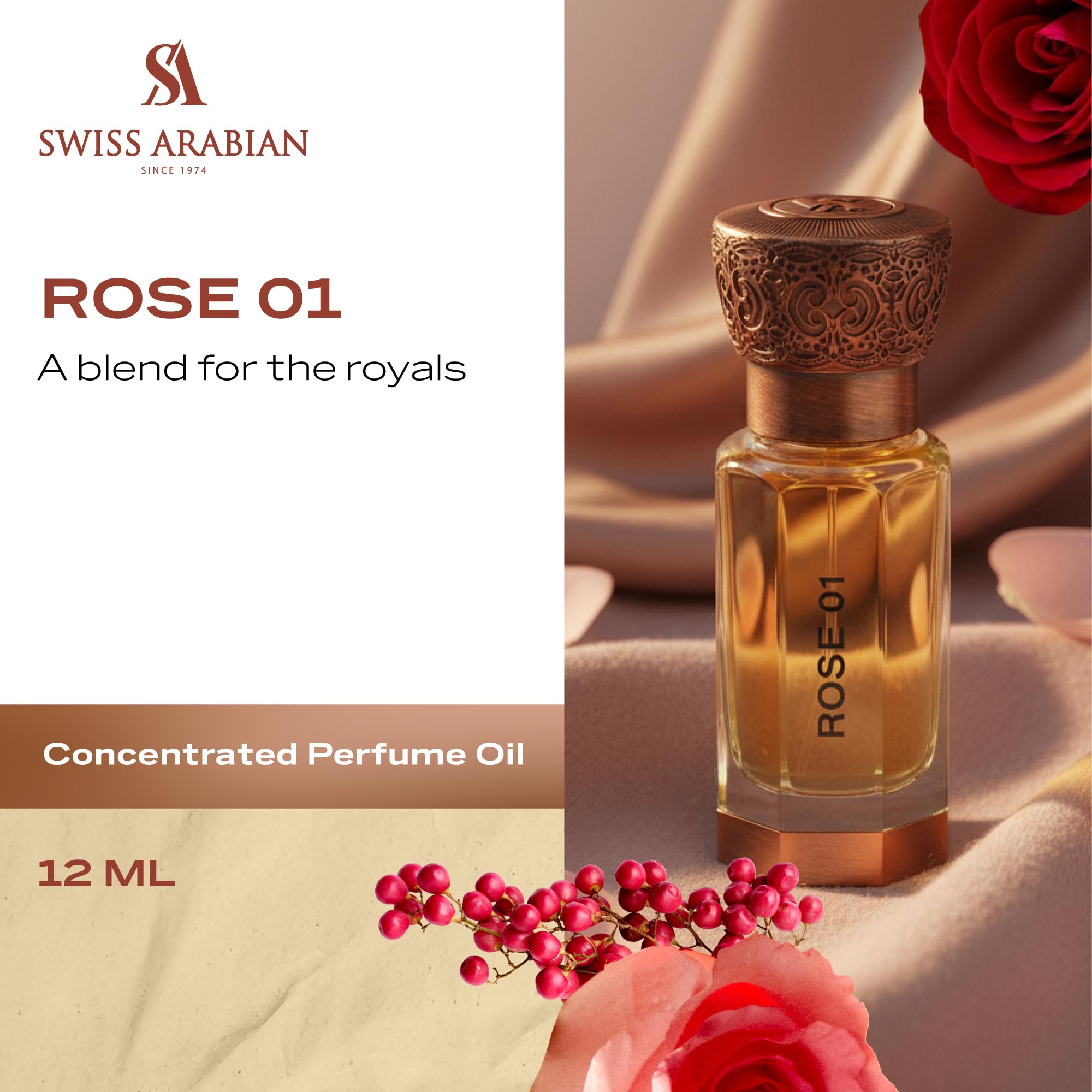Rose 01 de Swiss Arabian: notes lychee et bergamote pour ouverture fraîche.