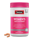 Swisse multivitamine quotidienne pour femmes — bouteille prête à l’emploi et énergie potentielle.