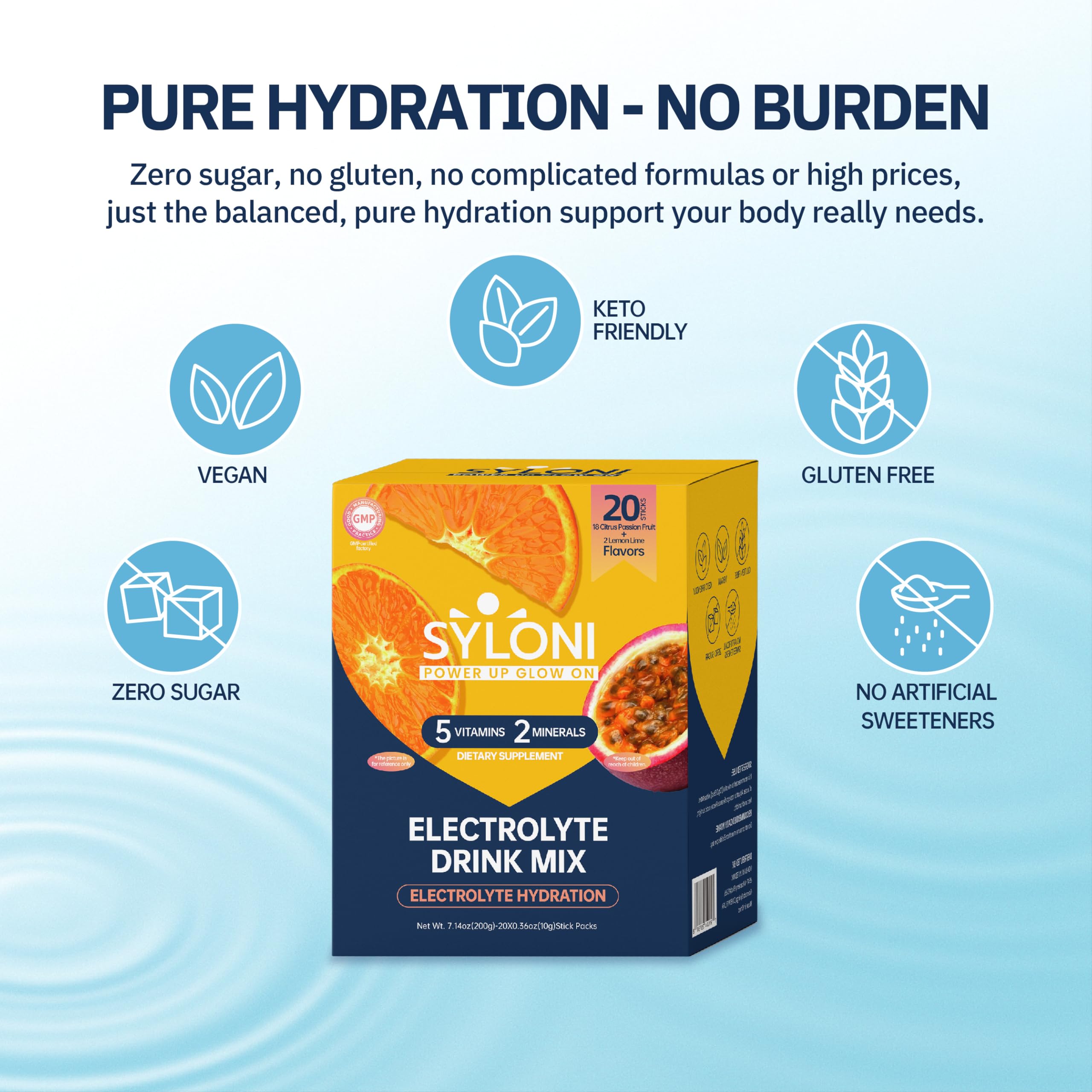 Syloni électrolytes pochette agrumes fruit de la passion idéal avec eau ou thé glacé