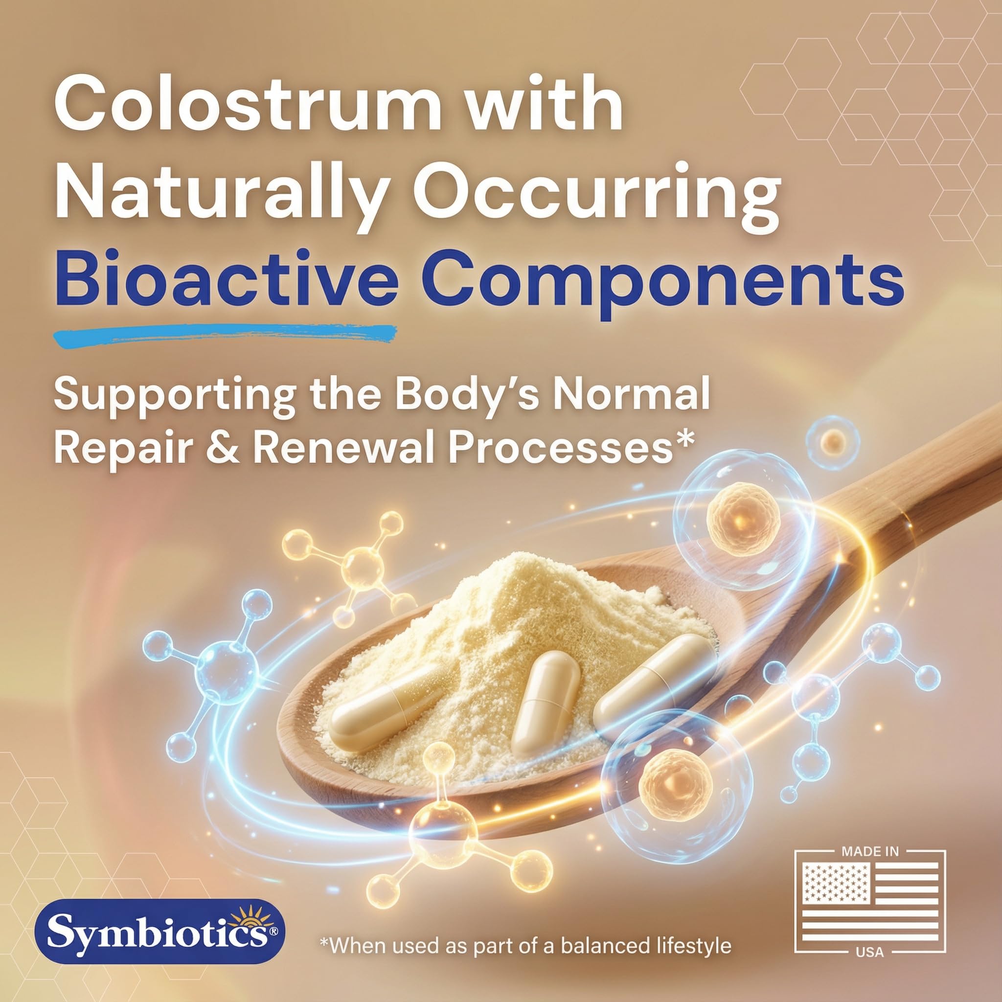 Symbiotics Colostrum capsules, dosette quotidienne pour un apport stable et régulier.