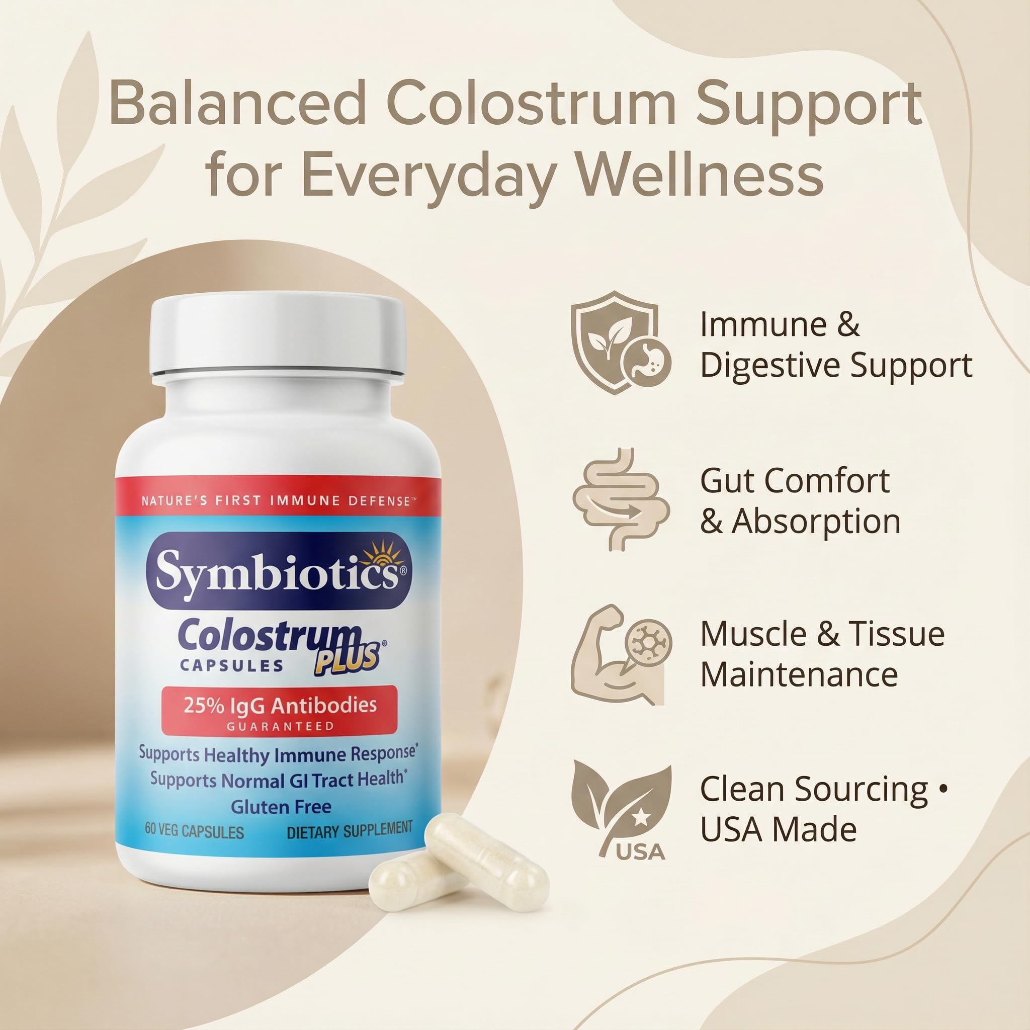 Symbiotics Colostrum capsules, utilisation quotidienne facilitée dans votre routine.