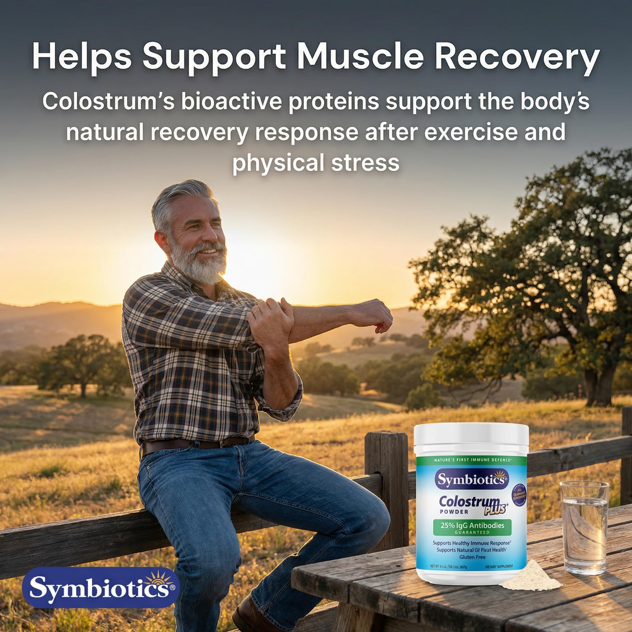 Symbiotics Colostrum Plus Poudre – étiquette claire, traçabilité et transparence.
