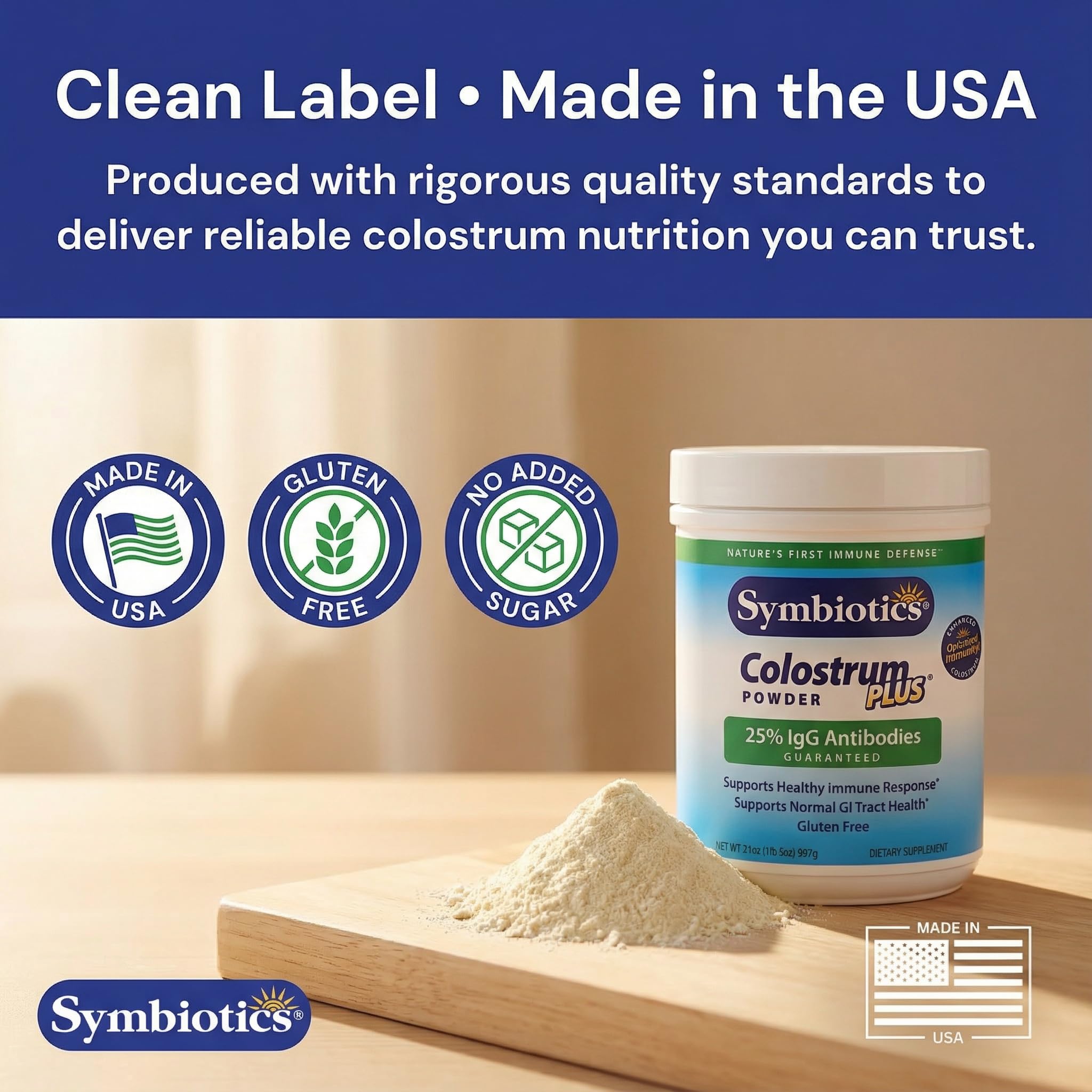 Symbiotics Colostrum Plus Poudre – vue d’ensemble, immunité potentielle et énergie soutenue.