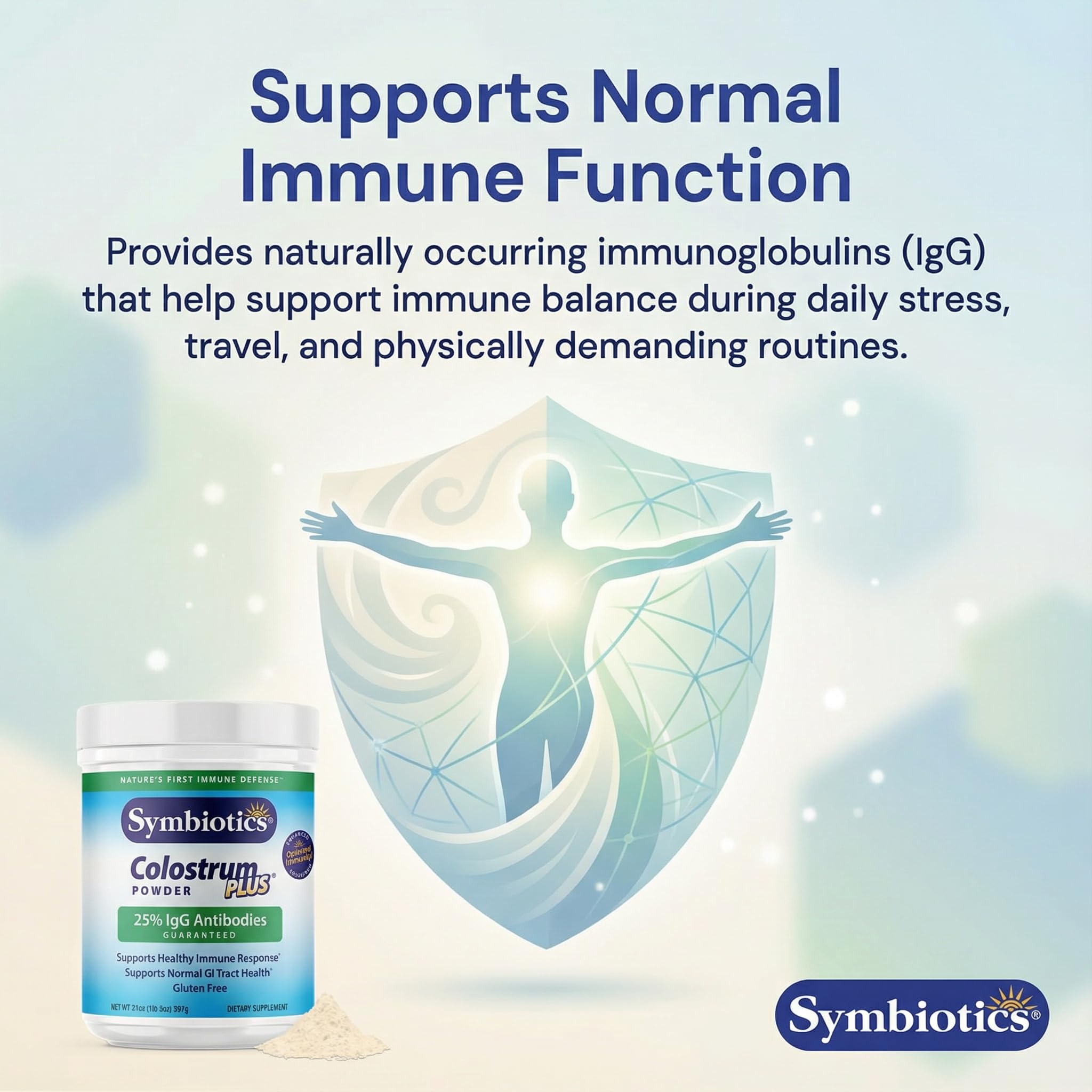Symbiotics Colostrum Plus Poudre – shake quotidien, soutient la récupération après l'entraînement.