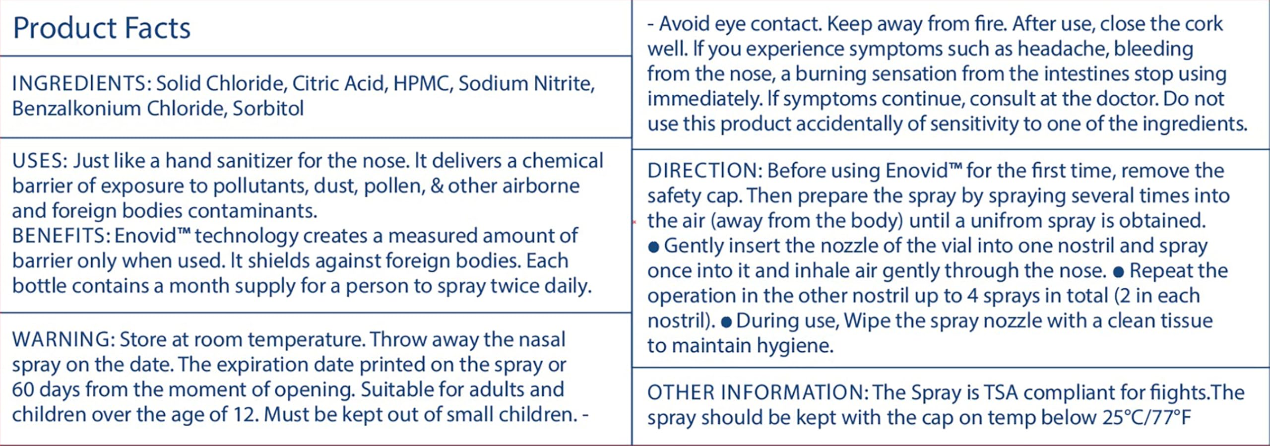Enovid spray nasal de voyage, idéal pour déplacements et routines.