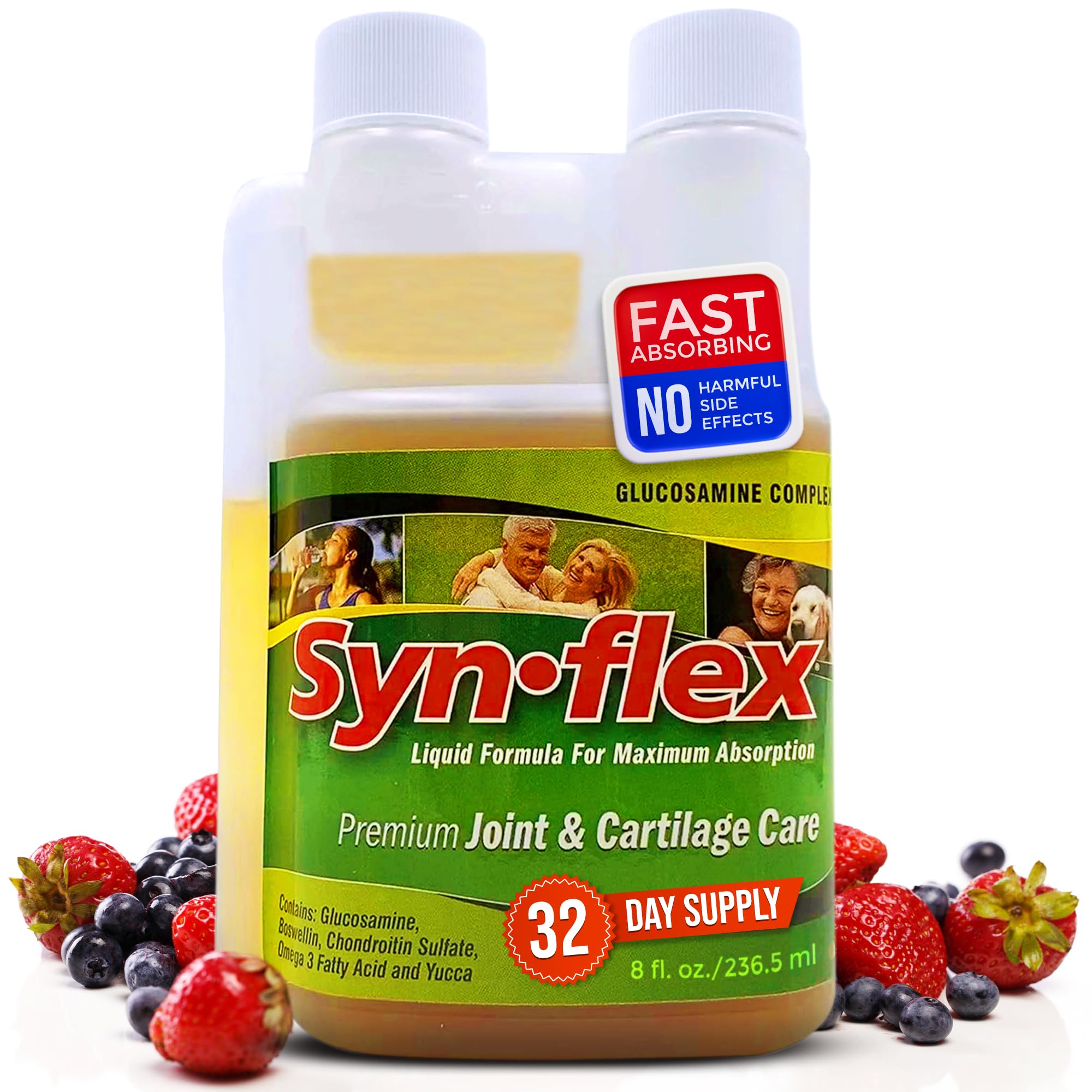 Synflex Liquide Glucosamine Original, bouteille en versement, soutien potentiel des articulations au quotidien.