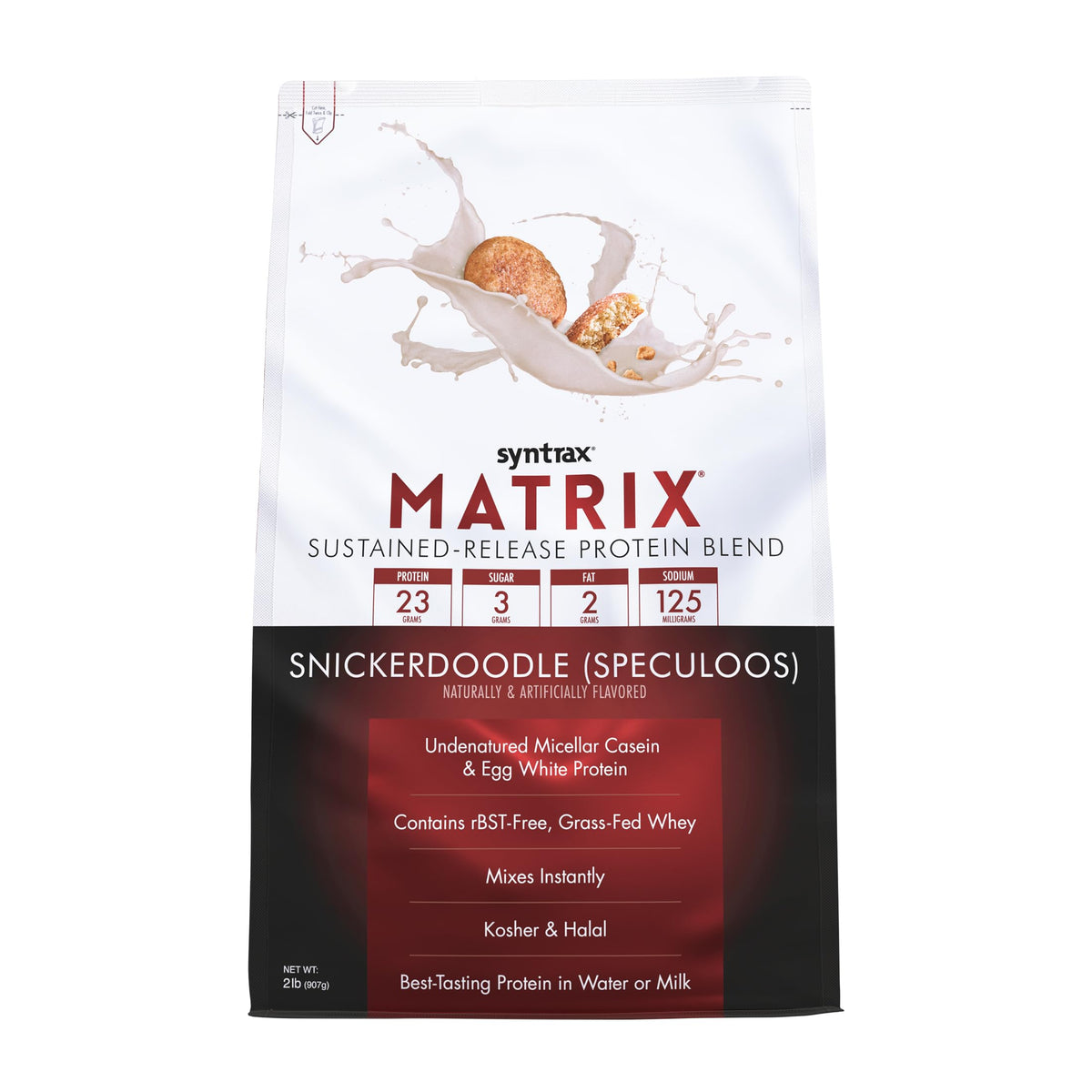 Syntrax Matrix etiquette-bouteille, dosage pratique pour shakes rapides.