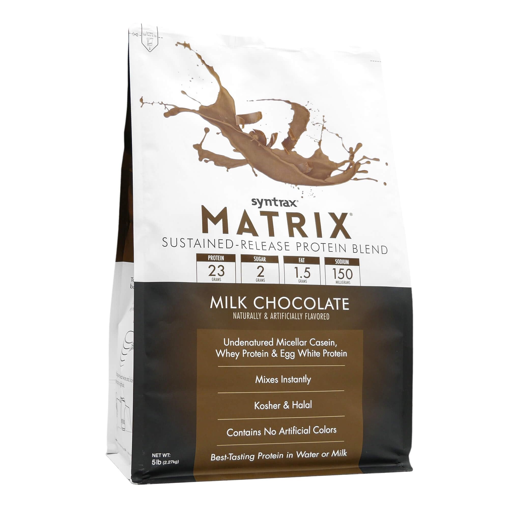Poudre Syntrax Matrix chocolat, goût riche et mélange facile.