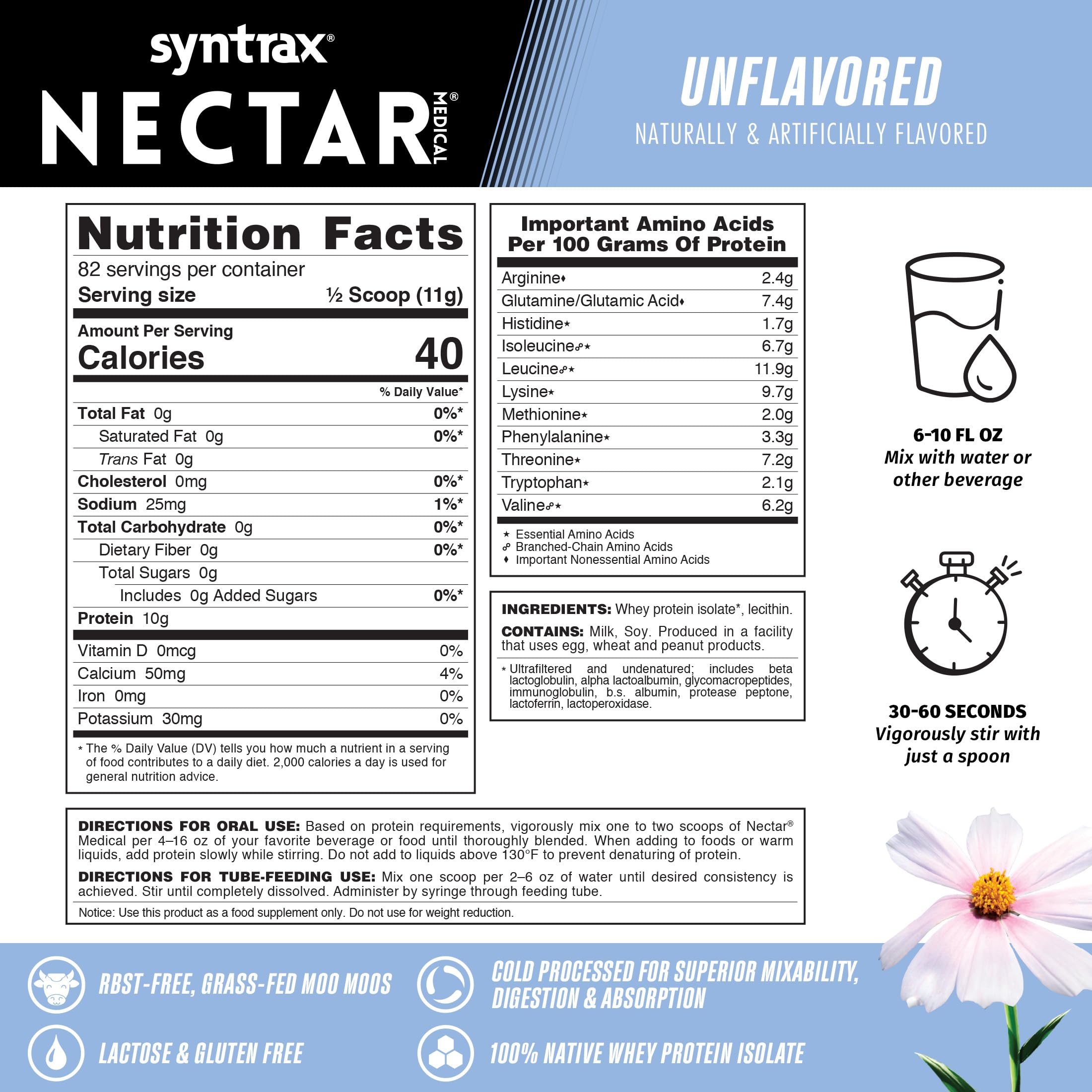 Syntrax Nectar Medical – mélange instantané, dissolution rapide pour boissons et plats.