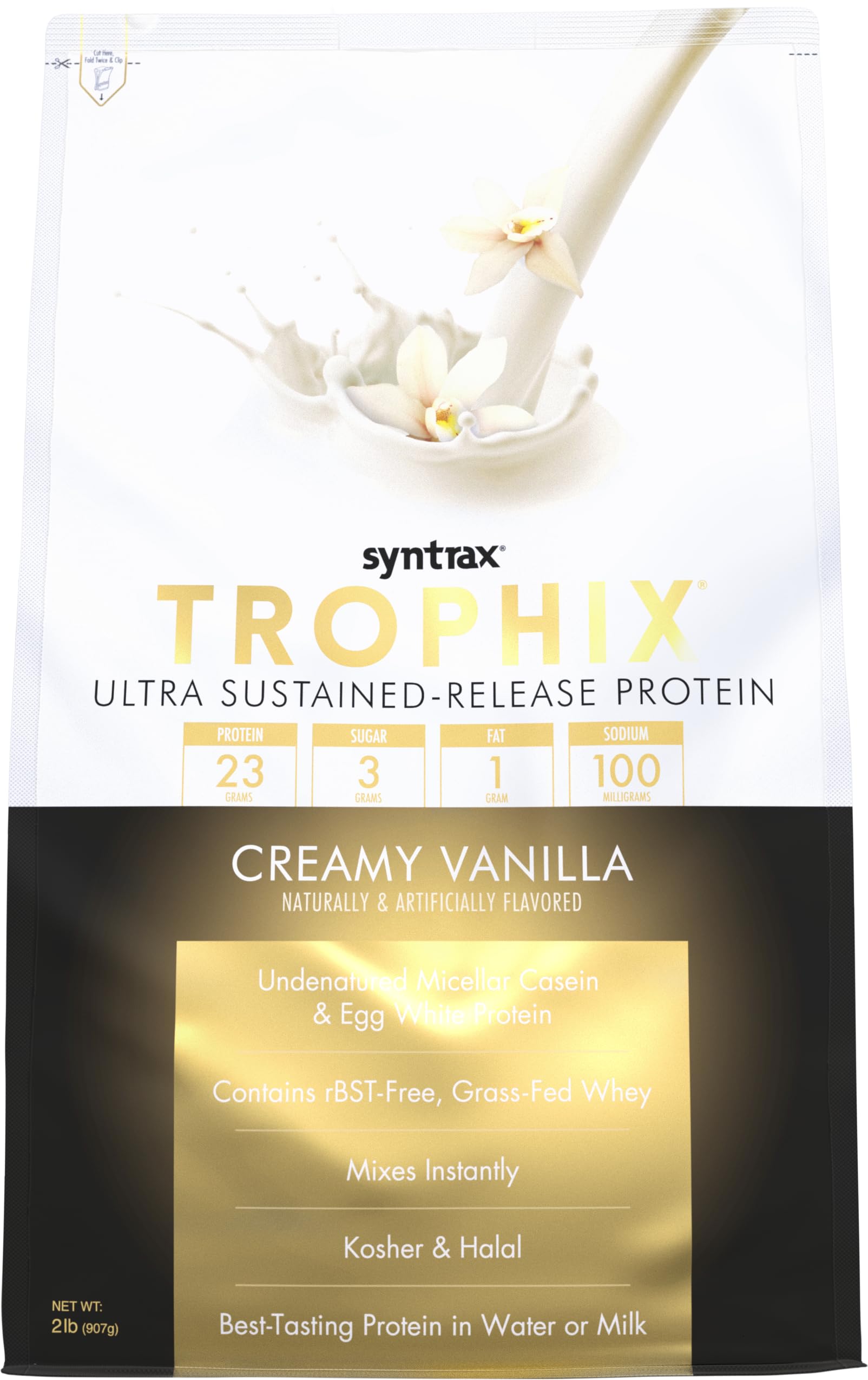 Syntrax Trophix bouteille vanille creme, libération prolongée pour énergie durable.