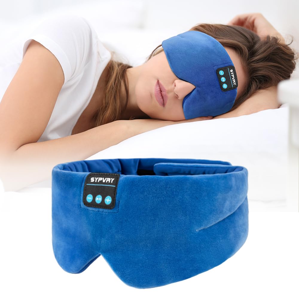SYPVRY masque yeux Bluetooth bleu bloque lumière pour une meilleure nuit.