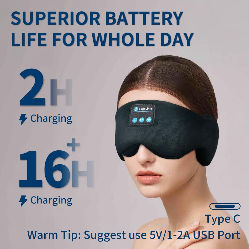 SYPVRY masque yeux Bluetooth avec écouteurs intégrés, parfait pour appels et musique.