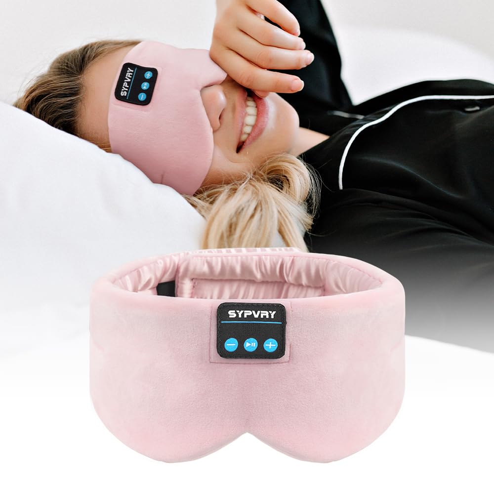 SYPVRY masque yeux rose avec écouteurs Bluetooth intégré pour nuit sans fil
