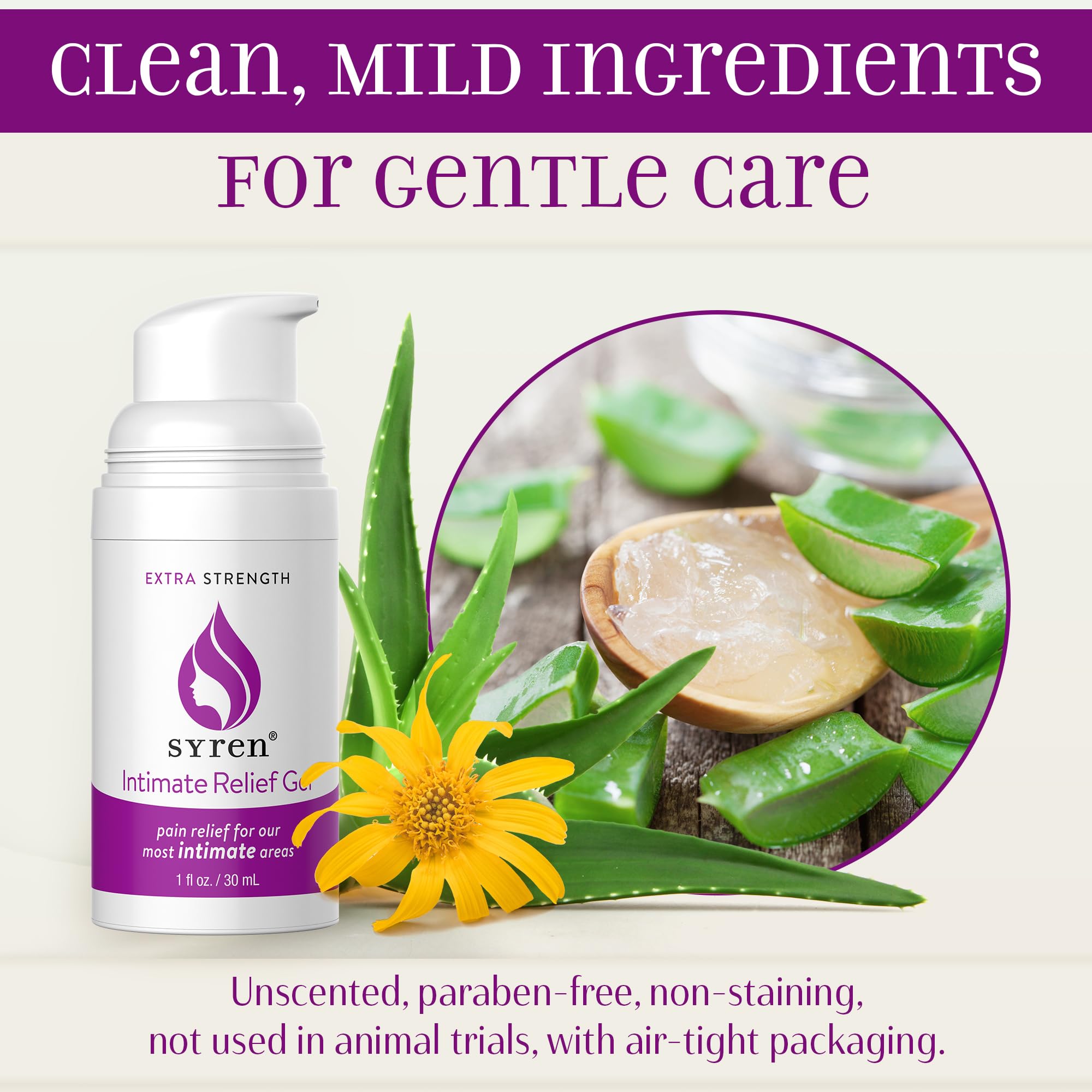 Application ciblée du gel SYREN pour apaiser l'inconfort intime.