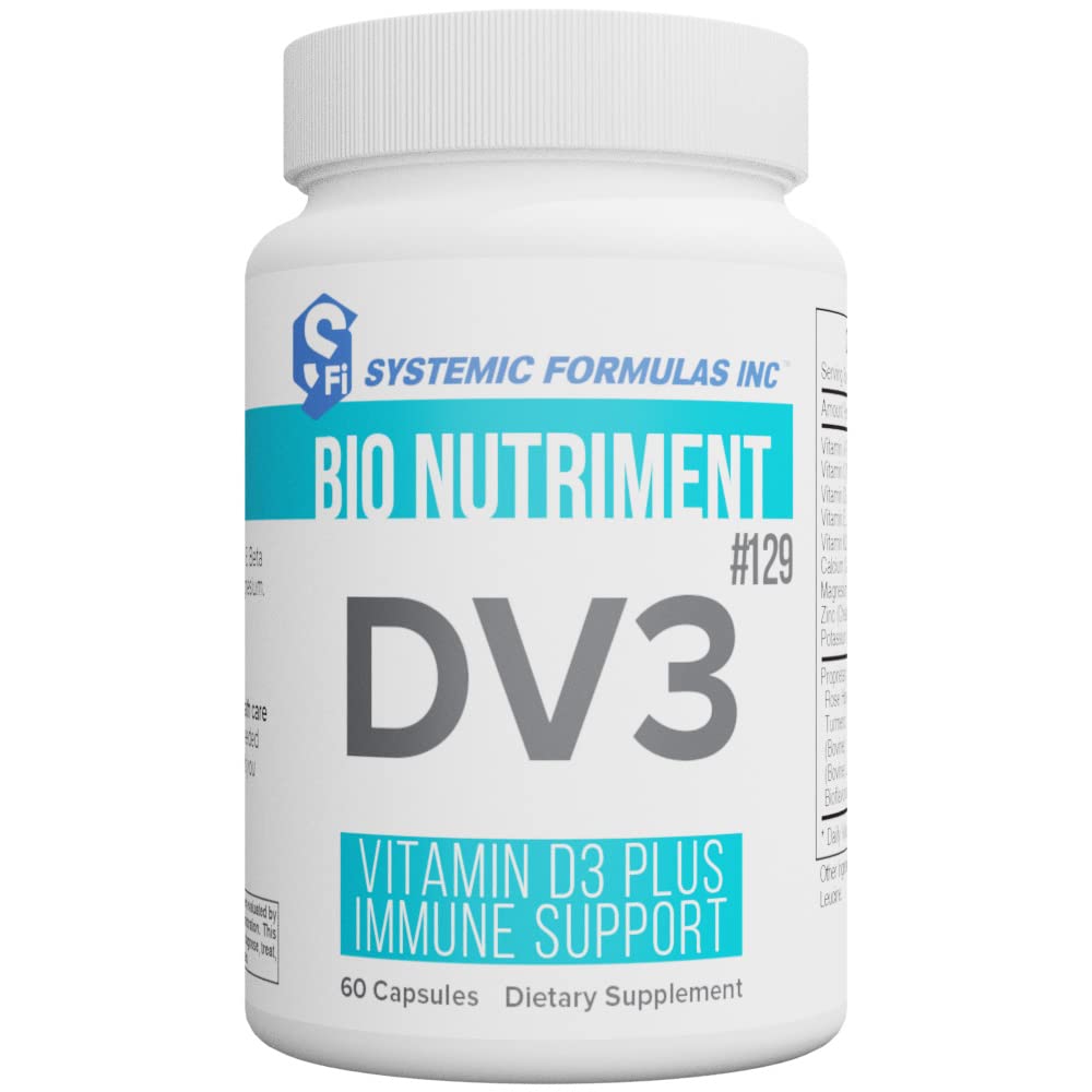 Systemic Formulas DV3: bouteille affichant le soutien immunitaire potentiel.