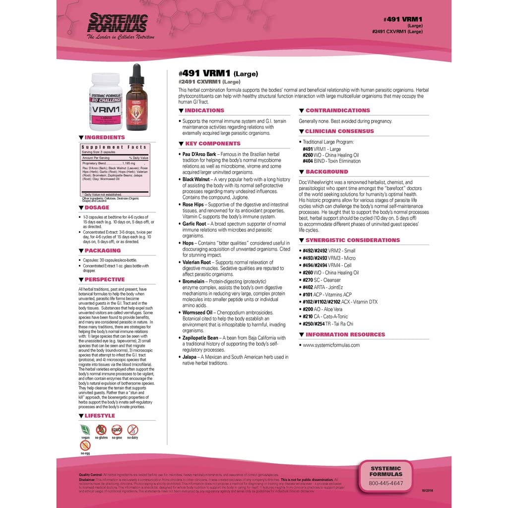 VRM1 Systemic Formulas, pipette huile ail, doses simples et cohérentes.