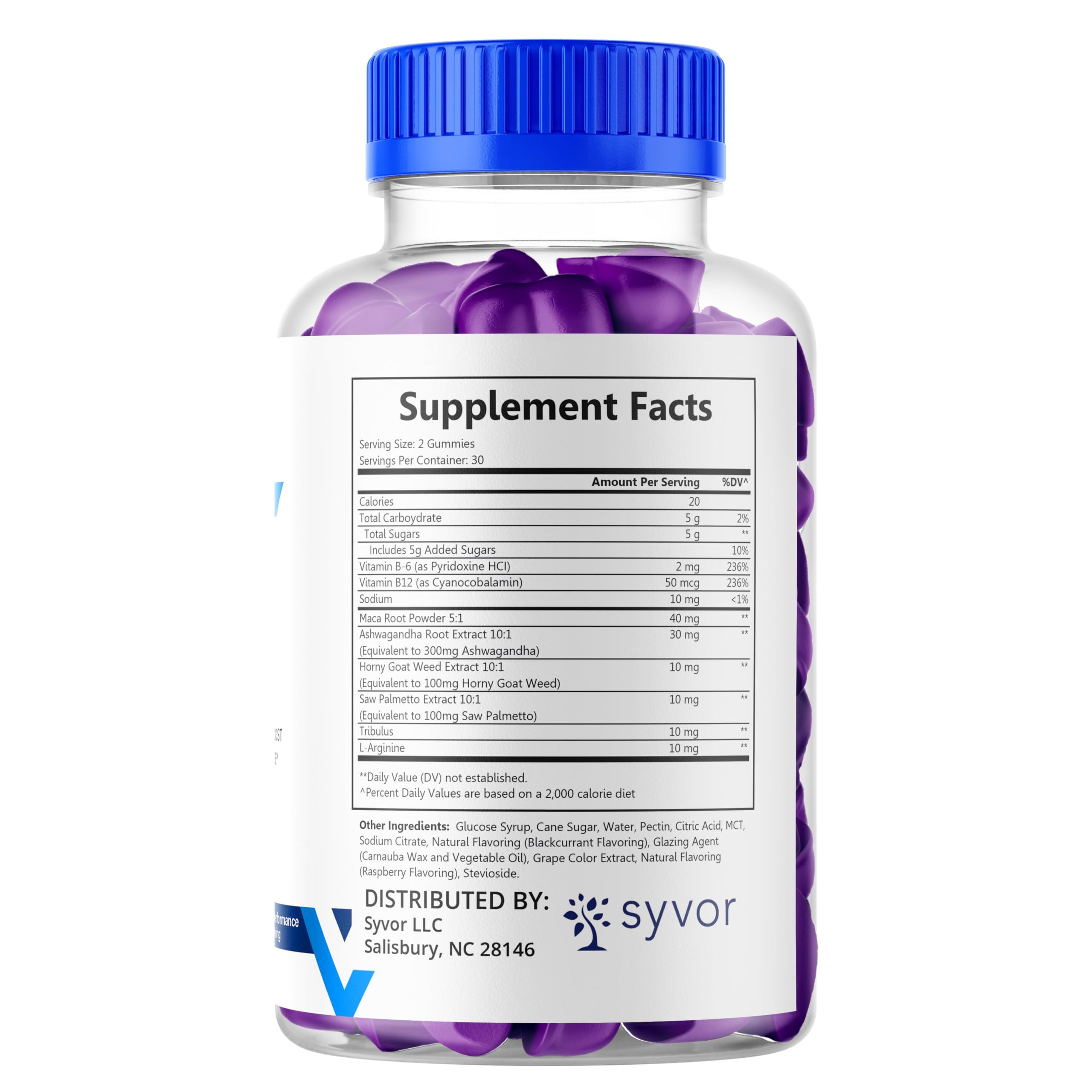 Syvor Elite Grow XL Gummies étiquette claire pour information produit.