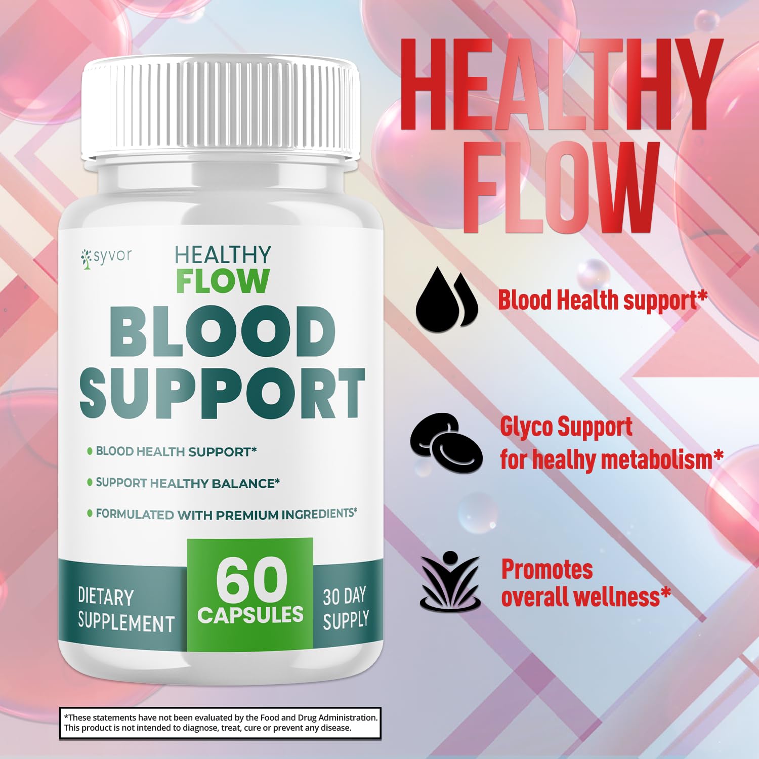 Vitamines et extraits sélectionnés dans Syvor Healthy Flow pour l’énergie générale.