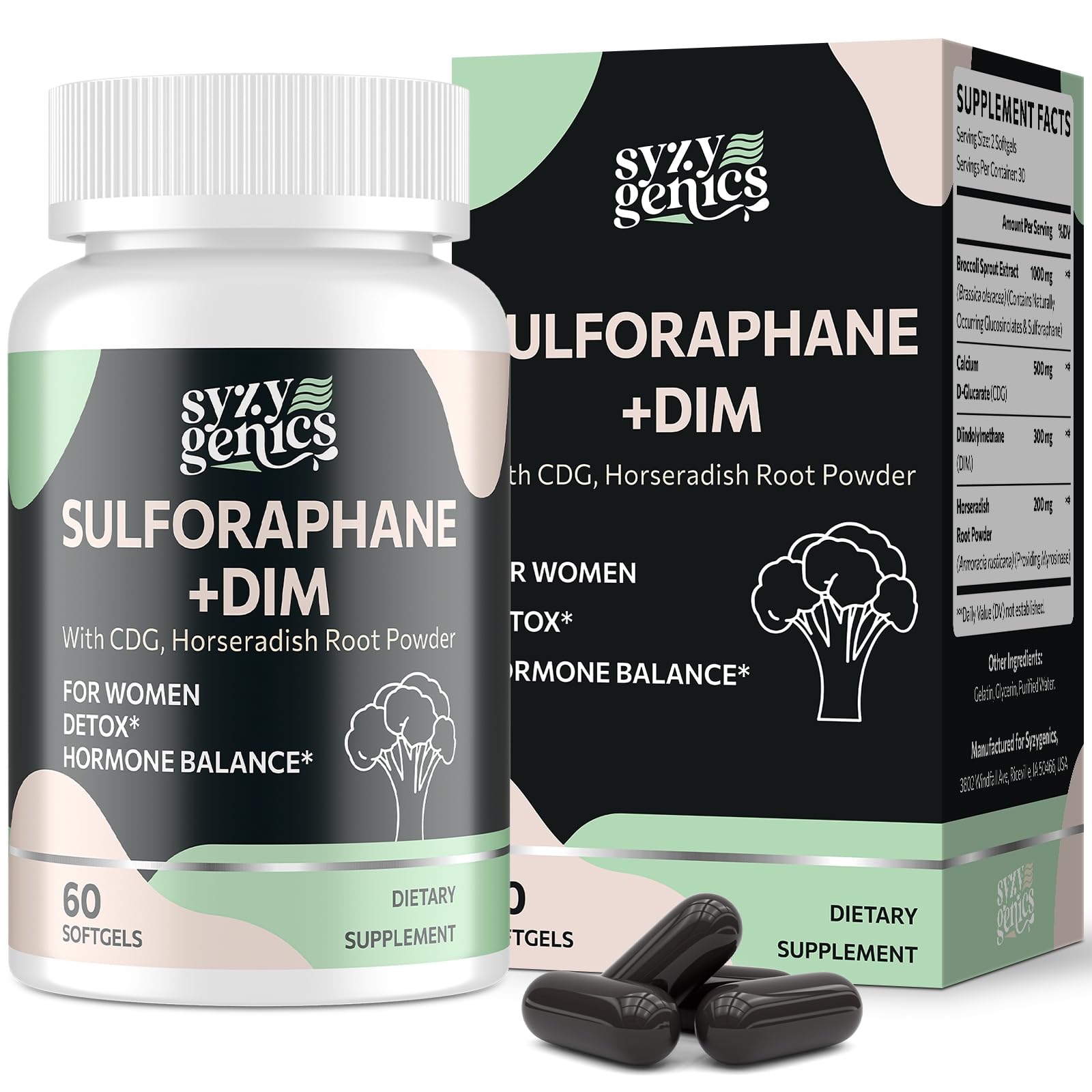 SYZY GENICS bouteille sulforaphane montrant le format végan et pratique