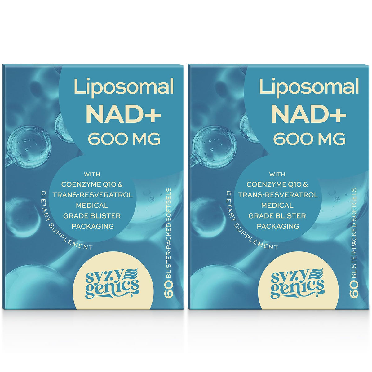 SYZY GENICS NAD+ supplément en bouteille, énergie naturelle et équilibre cellulaire.