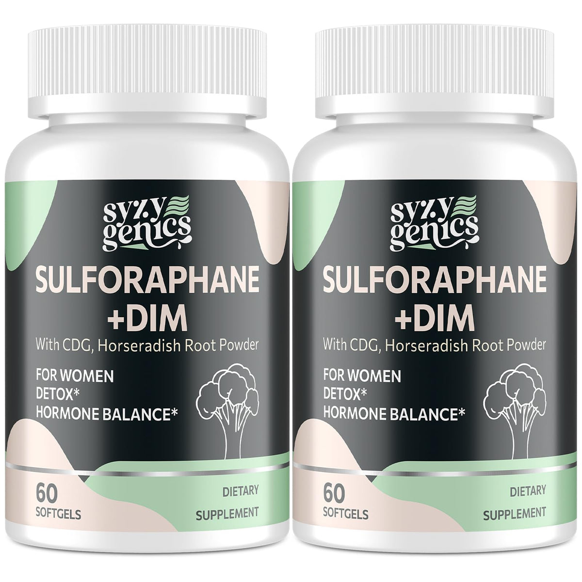 SYZY GENICS sulforaphane en bouteille vegan, soutien potentiel à l'équilibre quotidien.