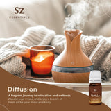 Sz Essentials Vanille - Utilisation polyvalente en beauté et diffusion avec diffuseur.