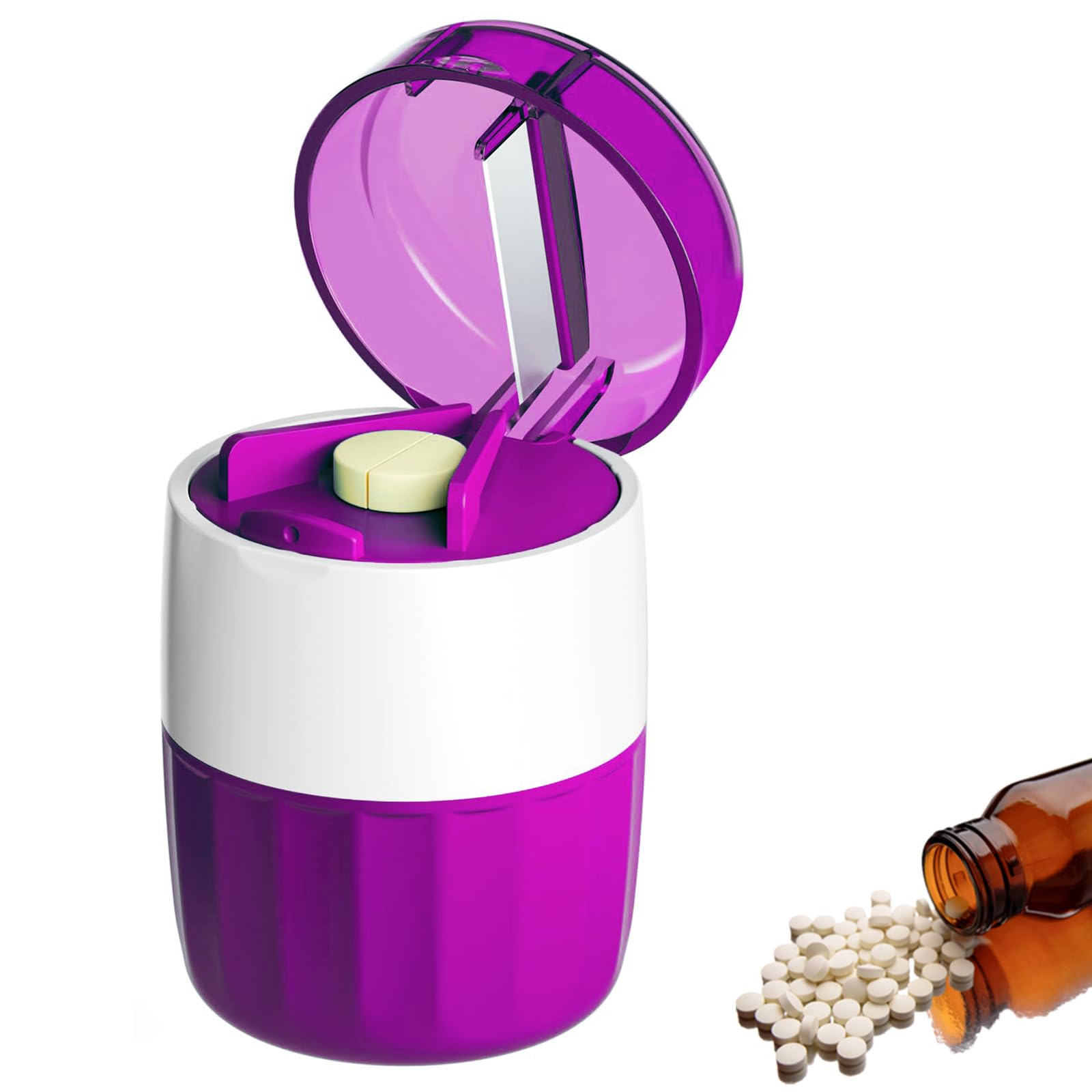 SZREDU coupe-pilules compacte violet, pratique en déplacement et pour dosage précis