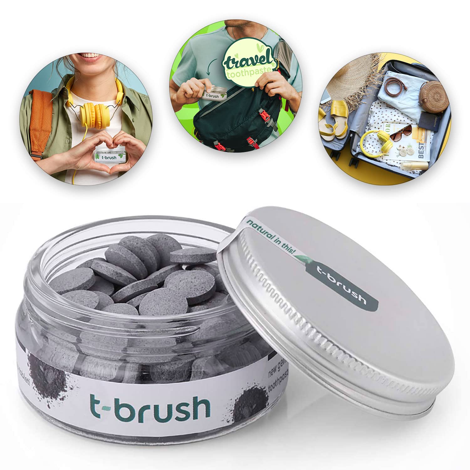 t-brush tablettes dentifrice voyage au charbon actif pour haleine fraîche