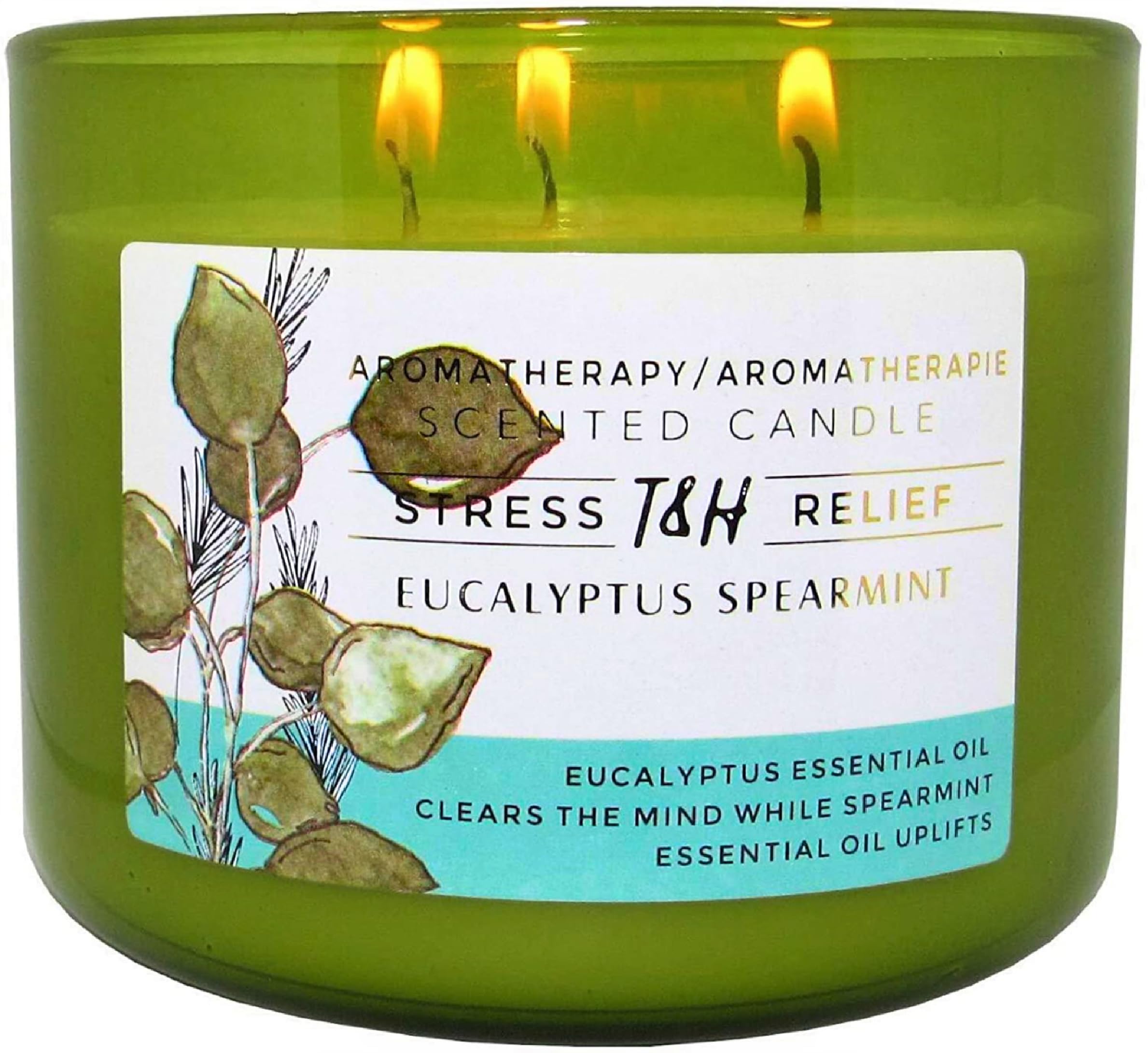 Bougie T&H Eucalyptus Menthe Poivrée à 3 mèches pour diffusion homogène.