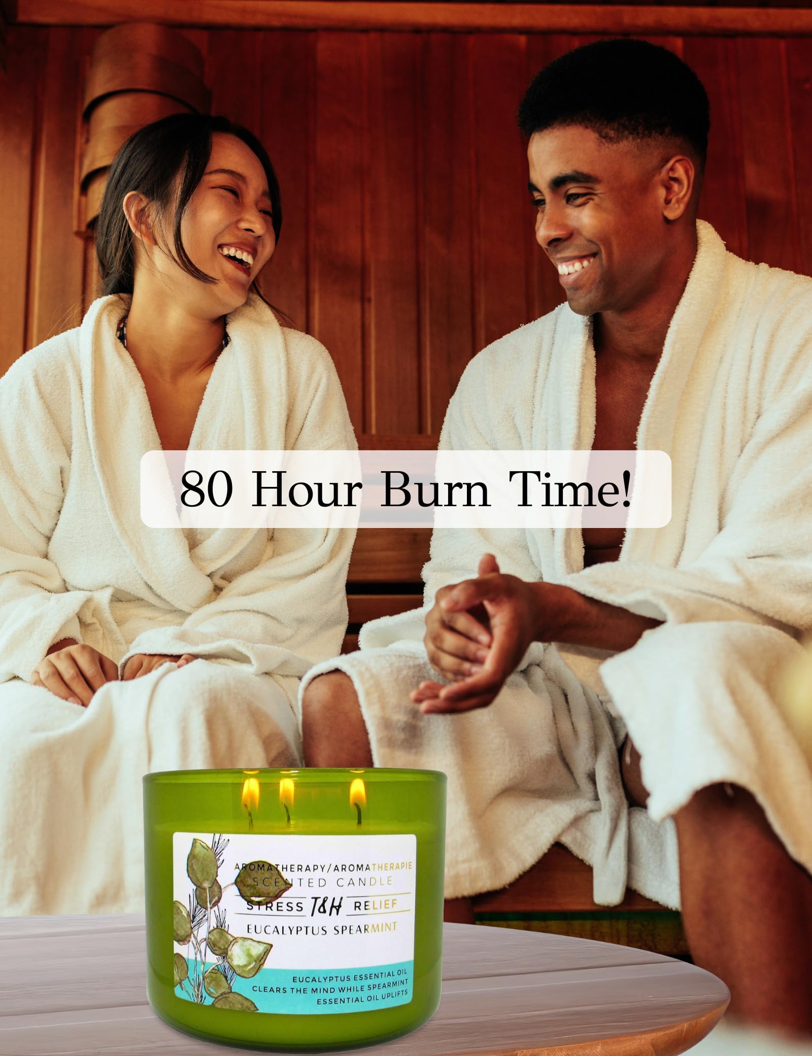 Couvercle métallique sur la bougie T&H Eucalyptus Menthe Poivrée pour rangement élégant.