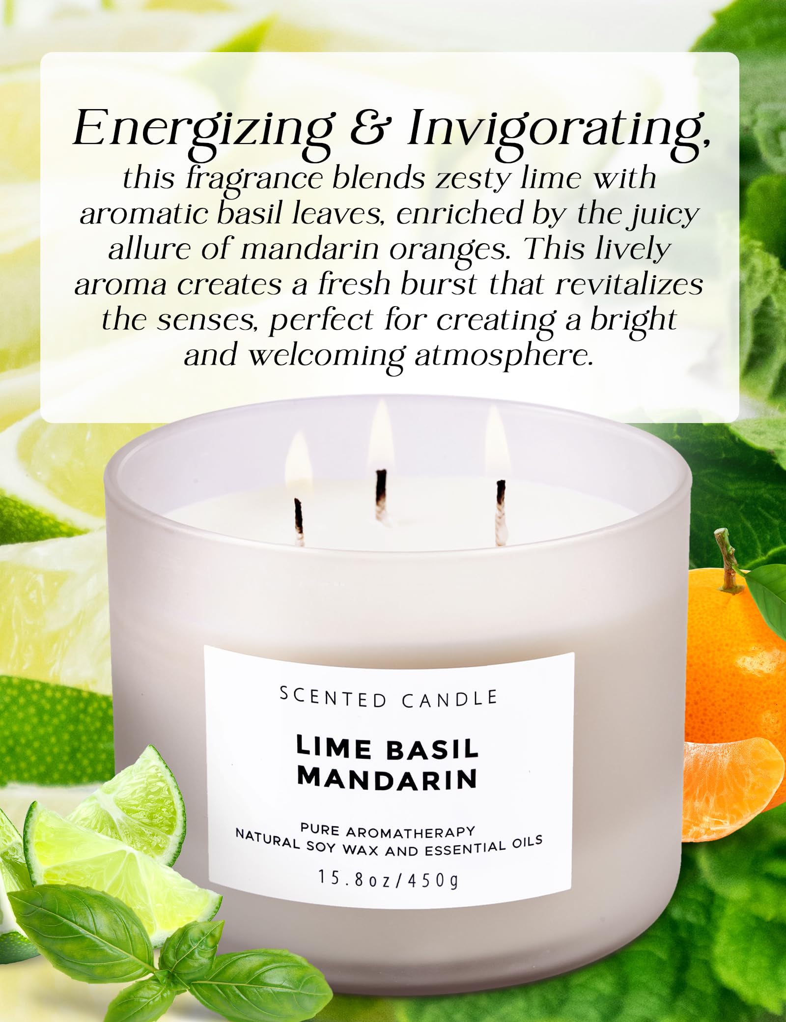 Bougie T&H Lime Basil Mandarin, agrumes frais et herbes, parfaite pour stimuler l'énergie chez soi