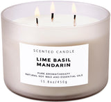 Bougie T&H Lime Basil Mandarin dans un pot gris, diffusion 3 mèches pour une ambiance rafraîchissante