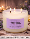 Bougie T&H prête à offrir, caractère cadeau avec Lavande-Citron-Fruits.