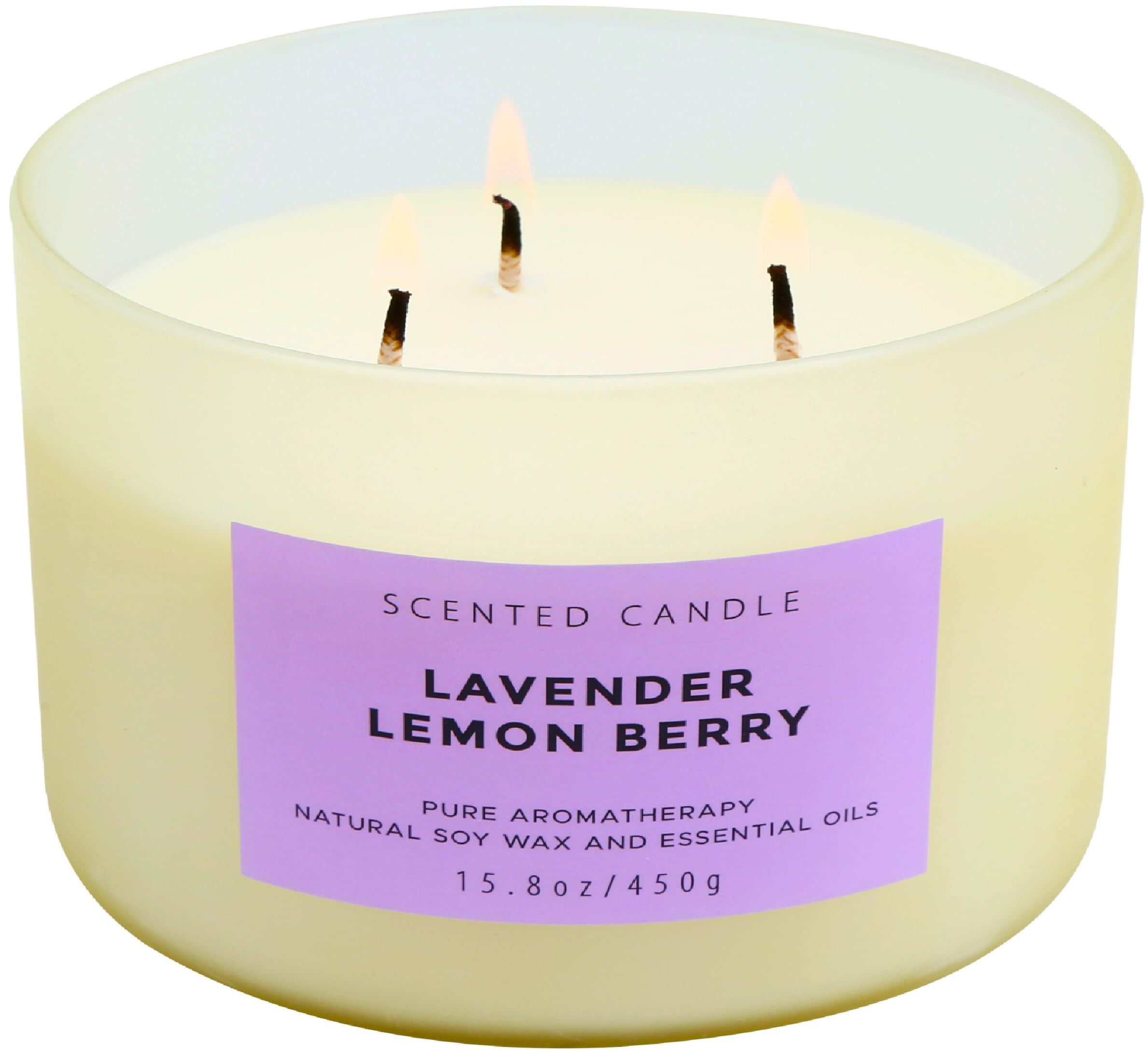 Bougie T&H 3 mèches diffuse Lavande-Citron-Fruits pour une ambiance calme et rafraîchissante.