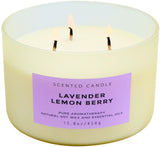 Bougie T&H 3 mèches diffuse Lavande-Citron-Fruits pour une ambiance calme et rafraîchissante.