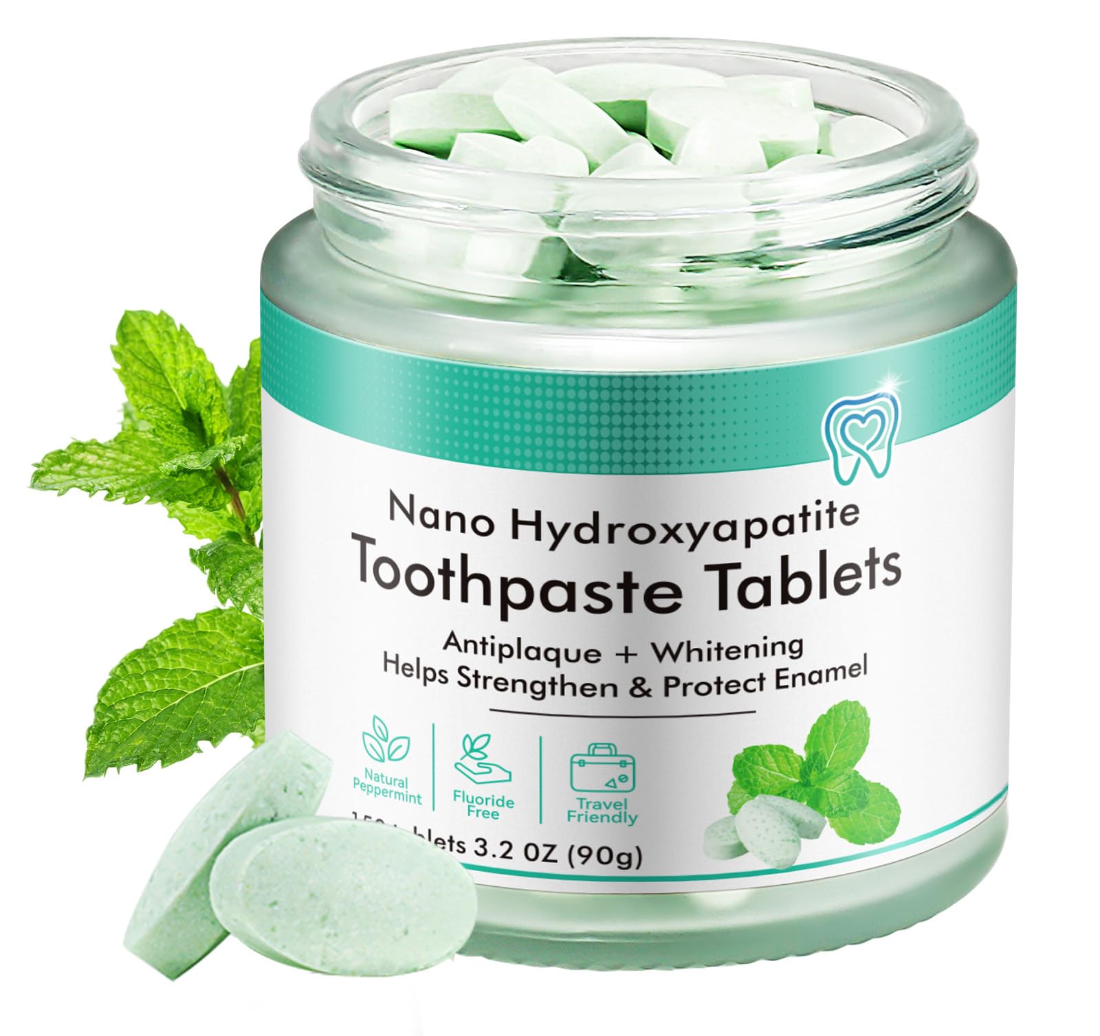 Tablettes dentifrice menthe naturelle avec emballage compact, idéale pour le voyage.