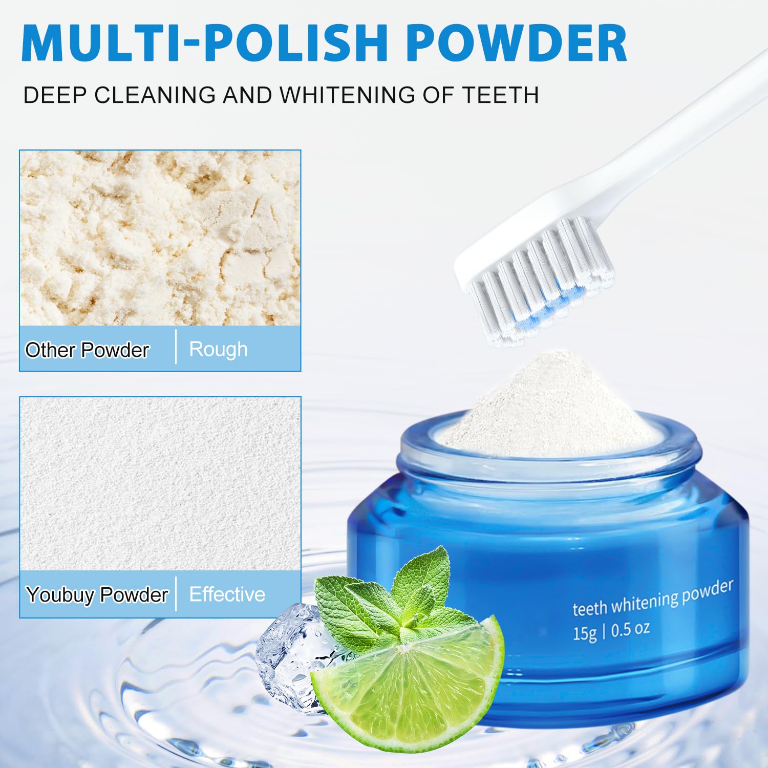 Taduno – brosse à dents et poudre en action : nettoyage doux et efficace.
