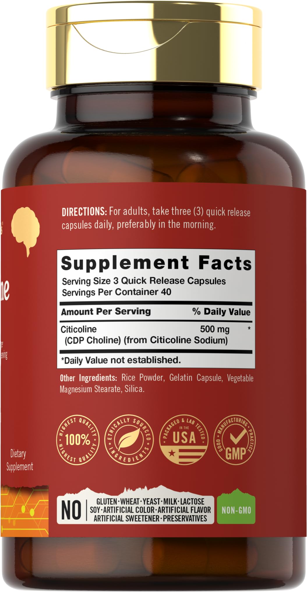 Boîte Tahoe Nutritionals Citicoline, 120 capsules, format pratique pour la routine quotidienne.