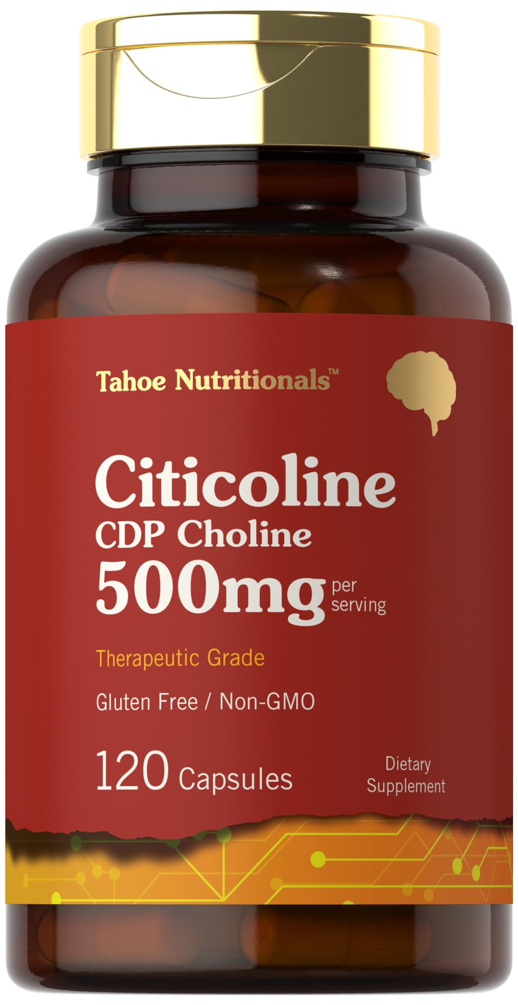 Tahoe Nutritionals Citicoline – capsules 500 mg pour un soutien cognitif potentiel.